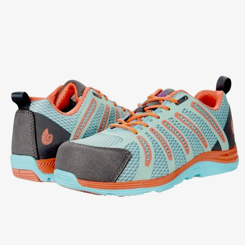 Nautilus Womens 7.5 Safety Toe Work Shoes Aqua Orange Slip Resistant Sneakers‎